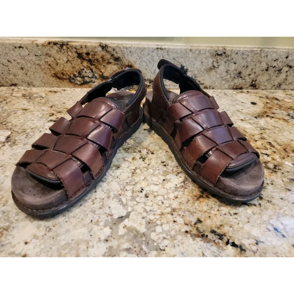 Rockport Mens Fisherman Leather Sandal 12M Brown Adjustable Chunky EUC